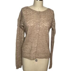 Coupe Collection Beige Wool Blend Open Knit Long Sleeve Cardigan Sweater Size L
